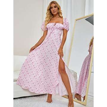 Elegant Women's Summer Puff Sleeve Floral Maxi Dress