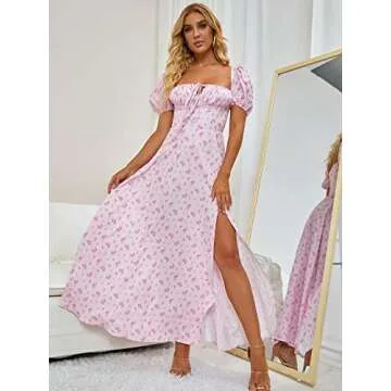 Elegant Women's Summer Puff Sleeve Floral Maxi Dress