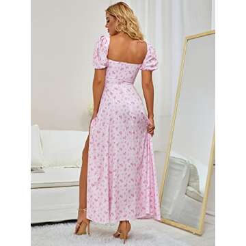 Elegant Women's Summer Puff Sleeve Floral Maxi Dress