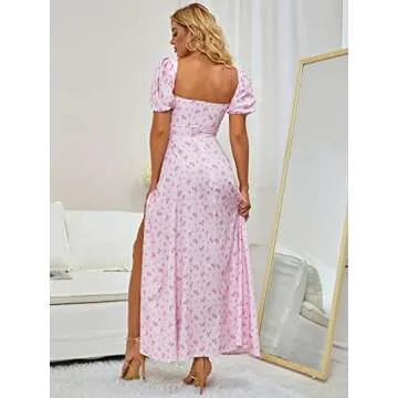 Elegant Women's Summer Puff Sleeve Floral Maxi Dress