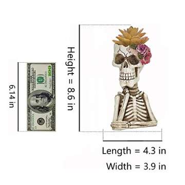 LAIKEARTS Skull Fake Plants, Planter Pots with Artificial Succulents, Faux Indoor Plants for Home Decor, Small Flower Pot for Desk Shelf, Handmade Resin Skeleton Statue, Unique for Women