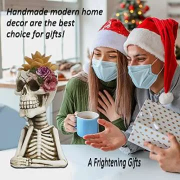 LAIKEARTS Skull Fake Plants, Planter Pots with Artificial Succulents, Faux Indoor Plants for Home Decor, Small Flower Pot for Desk Shelf, Handmade Resin Skeleton Statue, Unique for Women