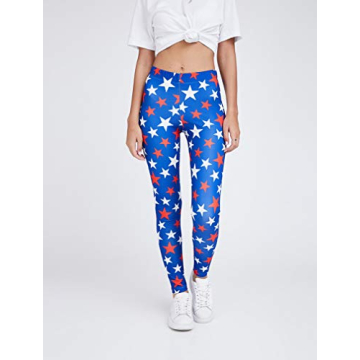 USA American Flag Leggings Patriotic 4th of July Red White and Blue Women Tights Blue/White Small