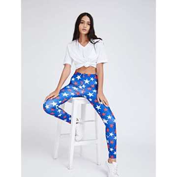 USA American Flag Leggings Patriotic 4th of July Red White and Blue Women Tights Blue/White Small
