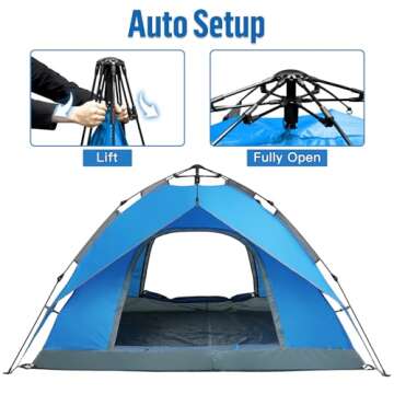 Night Cat Pop Up Tent, 2-3 Persons Instant Camping Tents with Footprint Tarp & Rainfly, Double Layer Waterproof Automatic Quick Setup Popup Tent