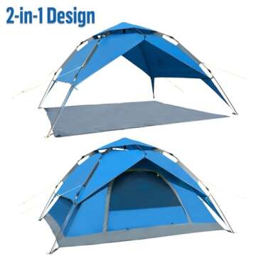 Night Cat Pop Up Tent, 2-3 Persons Instant Camping Tents with Footprint Tarp & Rainfly, Double Layer Waterproof Automatic Quick Setup Popup Tent
