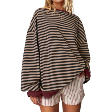 UEU Women's Oversized Striped Sweatshirt Cozy Pullover