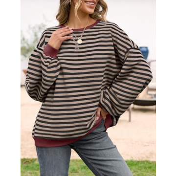 UEU Women's Oversized Striped Sweatshirt Cozy Pullover