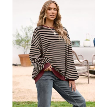 UEU Women's Oversized Striped Sweatshirt Cozy Pullover