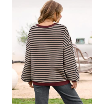 UEU Women's Oversized Striped Sweatshirt Cozy Pullover
