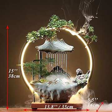 HSINYA Tabletop Buddha Water Fountains Indoor Water Fall with LED Light Zen Decor for Meditation wit...