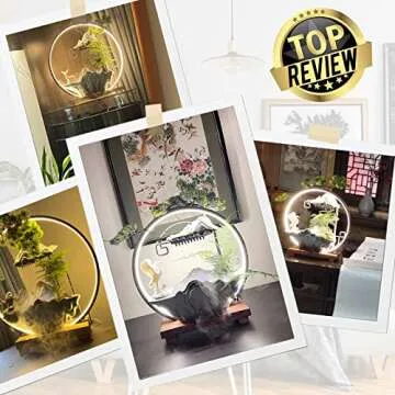 HSINYA Tabletop Buddha Water Fountains Indoor Water Fall with LED Light Zen Decor for Meditation with Mist Japanese Decor with Fake Plants Feng Shui Decor for Good Luck Wealth
