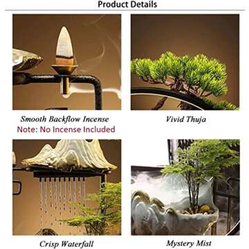 HSINYA Tabletop Buddha Water Fountains Indoor Water Fall with LED Light Zen Decor for Meditation with Mist Japanese Decor with Fake Plants Feng Shui Decor for Good Luck Wealth