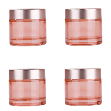 Stylish Pink Glass Cosmetic Jars with Rose Gold Lids