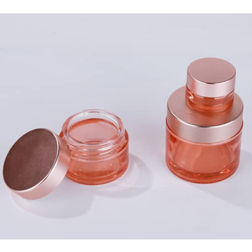 Stylish Pink Glass Cosmetic Jars with Rose Gold Lids