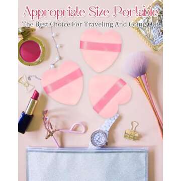 Glavatrix 6Pcs Valentine Powder Puff for Face Powder, Pink Heart Shape Soft Puffs for Applying Face Powders, Normal Size Velour Makeup Puff Beauty Tool for Women