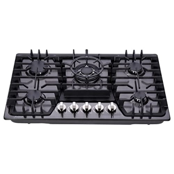 Anlyter 30 Inch Gas Cooktop, 5 Burners Built-in Gas Stovetop Stainless Steel LPG/NG Convertible Gas Stove Dual Fuel Sealed Gas Hob - Black