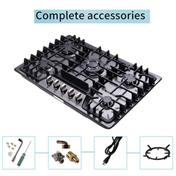 Anlyter 30 Inch Gas Cooktop, 5 Burners Built-in Gas Stovetop Stainless Steel LPG/NG Convertible Gas Stove Dual Fuel Sealed Gas Hob - Black