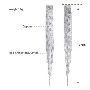 Mecresh Sparkling Silver Long Tassel Earrings for Weddings