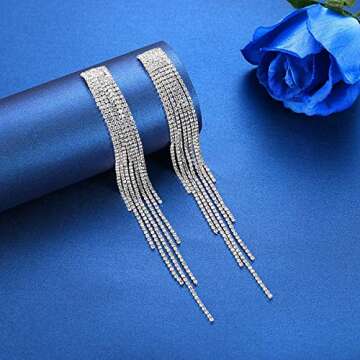 Mecresh Sparkling Silver Long Tassel Earrings for Weddings