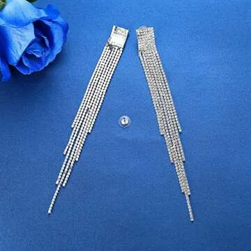 Mecresh Sparkling Silver Long Tassel Earrings for Weddings