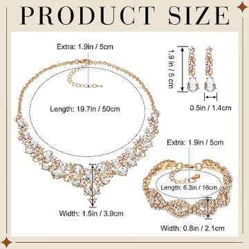 Inbagi 4 Pcs Quinceanera Crowns Costume Jewelry Sets Bride Wedding Crystal Queen Crowns Rhinestone Necklace Dangle Earrings Link Bracelet Set (Gold)