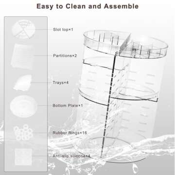 Rotating Makeup Organizer Countertop, Spinning Skincare Organizers for Vanity, 360 Cosmetic Organizers and Storage with 8 Adjustable Layers, Clear Make up Organizer with Slot Top for Counter Desk