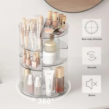 Rotating Makeup Organizer Countertop, Spinning Skincare Organizers for Vanity, 360 Cosmetic Organizers and Storage with 8 Adjustable Layers, Clear Make up Organizer with Slot Top for Counter Desk