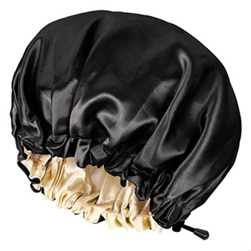 CHORHA Satin Sleep Cap - Double-Sided Adjustable Bonnet for Sleep (Black)