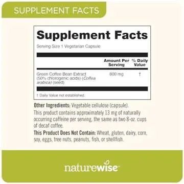 NatureWise Green Coffee Bean Extract 800mg - with 50% Chlorogenic Acids - Support for Weight Goals, Energy, and Antioxidants - Vegan, Non-GMO - 60 Capsules[1-Month Supply]