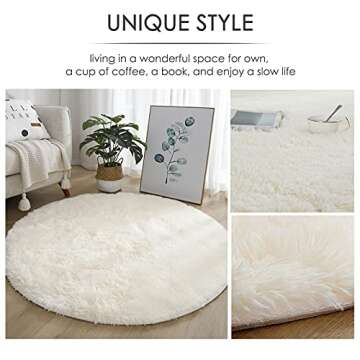 MIEMIE 4x4 Soft White Round Area Rug for Bedroom Modern Fluffy Circle Rug for Kids Girls Baby Room Indoor Plush Circular Nursery Rugs Cute Cozy Area Rugs for Living Room