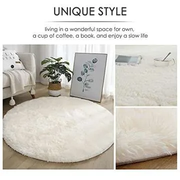 MIEMIE 4x4 Soft White Round Area Rug for Bedroom Modern Fluffy Circle Rug for Kids Girls Baby Room Indoor Plush Circular Nursery Rugs Cute Cozy Area Rugs for Living Room