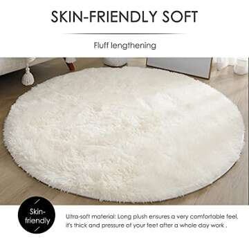 MIEMIE 4x4 Soft White Round Area Rug for Bedroom Modern Fluffy Circle Rug for Kids Girls Baby Room Indoor Plush Circular Nursery Rugs Cute Cozy Area Rugs for Living Room