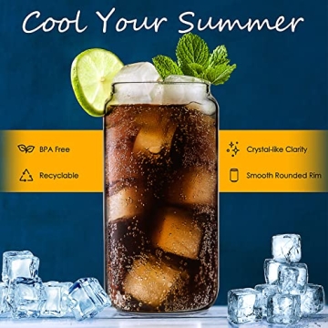 Yirilan Glass Cups with Lids and Straws 16oz Ideal for All Beverages