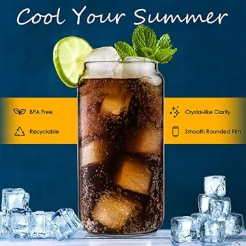 Yirilan Glass Cups with Lids and Straws 16oz Ideal for All Beverages