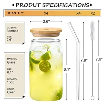Yirilan Glass Cups with Lids and Straws 16oz Ideal for All Beverages