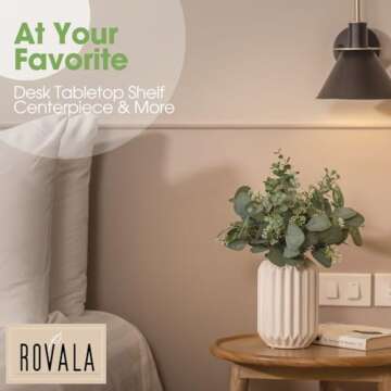 ROVALA Artificial Eucalyptus Decor in White Ceramic Vase Realistic Faux Plants Indoor Tabletop Fake Potted Plants for Bedroom Decor Small Fake Plants for Desk Office Fake Plants for Bathroom Shelves