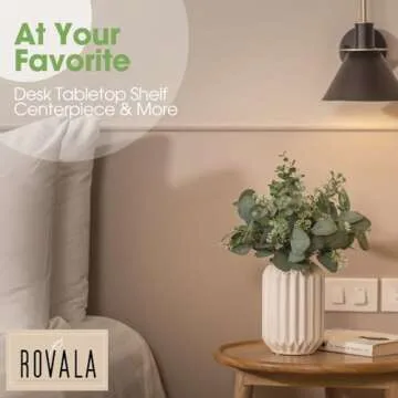 ROVALA Artificial Eucalyptus Decor in White Ceramic Vase Realistic Faux Plants Indoor Tabletop Fake Potted Plants for Bedroom Decor Small Fake Plants for Desk Office Fake Plants for Bathroom Shelves