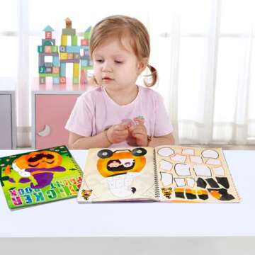 90shine 2PCS Halloween Crafts for Kids Ages 4-8 Sticker Books Gift Party Favors Create 22 Pictures