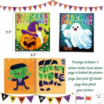 90shine 2PCS Halloween Crafts for Kids Ages 4-8 Sticker Books Gift Party Favors Create 22 Pictures