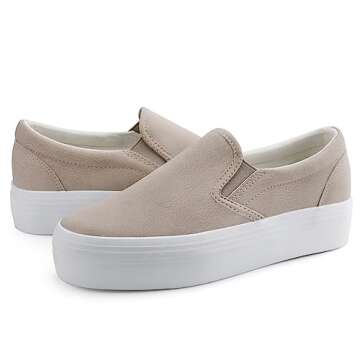 JABASIC Women Slip-on Platform Loafers Casual Comfortable Loafer Shoes (6,Beige)