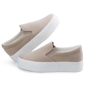 JABASIC Women Slip-on Platform Loafers Casual Comfortable Loafer Shoes (6,Beige)