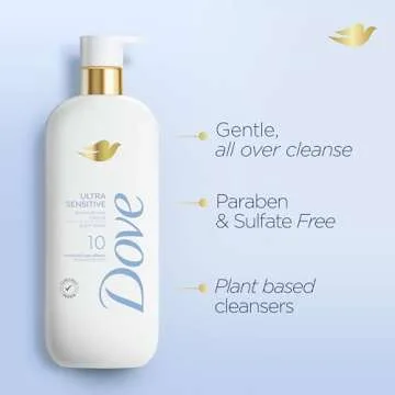 Dove Fragrance Free Body Wash Ultra Sensitive Gentle all-over cleanse 10 essential ingredients 18.5 oz