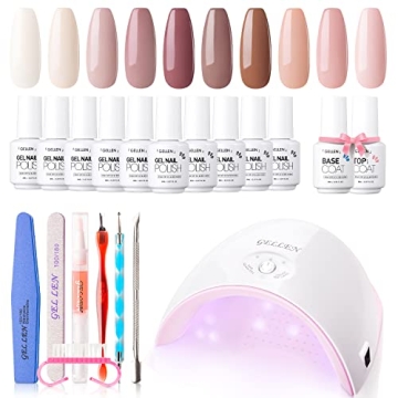 Gellen Gel Nail Polish Starter Kit With UV/LED Light,10 Colors 24W Nail Dryer&Base Top Coat, All-In-...