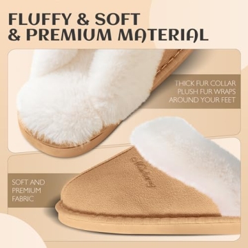 SOSUSHOE Womens Slippers Fuzzy Slippers Cozy Memory Foam House Slippers for womens Cozy Furry Fluffy Slippers Warm Comfy Non-slip Indoor Outdoor Slippers for Women and Girls,Light Brown