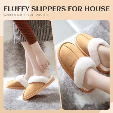 SOSUSHOE Womens Slippers Fuzzy Slippers Cozy Memory Foam House Slippers for womens Cozy Furry Fluffy Slippers Warm Comfy Non-slip Indoor Outdoor Slippers for Women and Girls,Light Brown