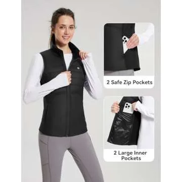 BALEAF Women's Lightweight Puffer Warm Vest Thermal Insulated Sleeveless Jacket Waterproof Outwear with Zip Pocket for Winter Outdoor Golf Running Hiking Clothing Black M