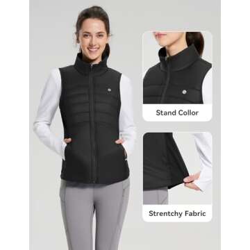 BALEAF Women's Lightweight Puffer Warm Vest Thermal Insulated Sleeveless Jacket Waterproof Outwear with Zip Pocket for Winter Outdoor Golf Running Hiking Clothing Black M