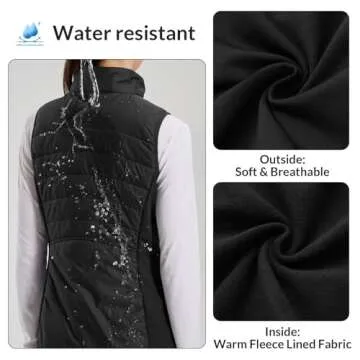 BALEAF Women's Lightweight Puffer Warm Vest Thermal Insulated Sleeveless Jacket Waterproof Outwear with Zip Pocket for Winter Outdoor Golf Running Hiking Clothing Black M