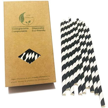 Eco-Friendly Black and White Striped Paper Straws for Events